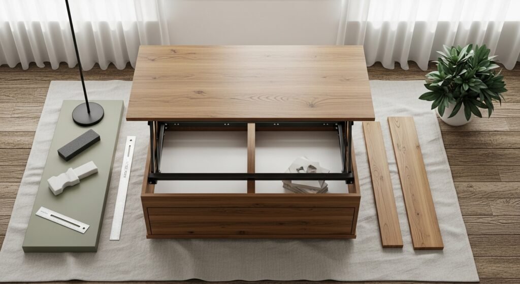 How to Make a DIY Lift Top Coffee Table That Is Functional Space Saving and Perfect for Small Living Rooms